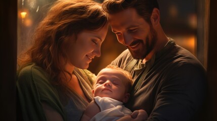 Parents with newborn happy and smiling. Generative AI