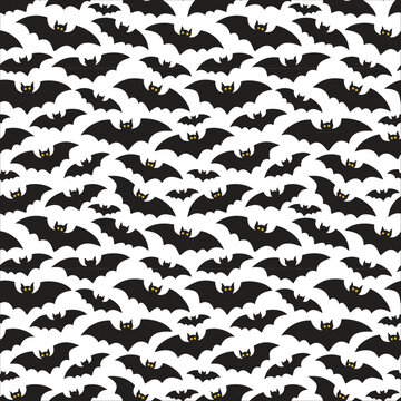 Halloween bats repeat pattern seamless vector black and white spooky