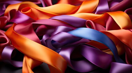 Image of a pride-themed rainbow ribbon elegantly draped over a surface, symbolizing equality and inclusivity. - obrazy, fototapety, plakaty