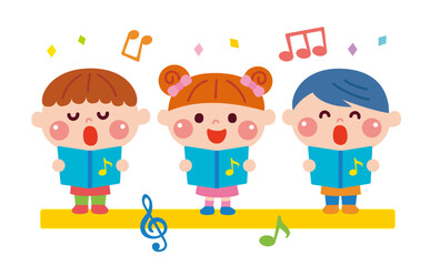 発表会で歌を歌う子どもたちのイラスト