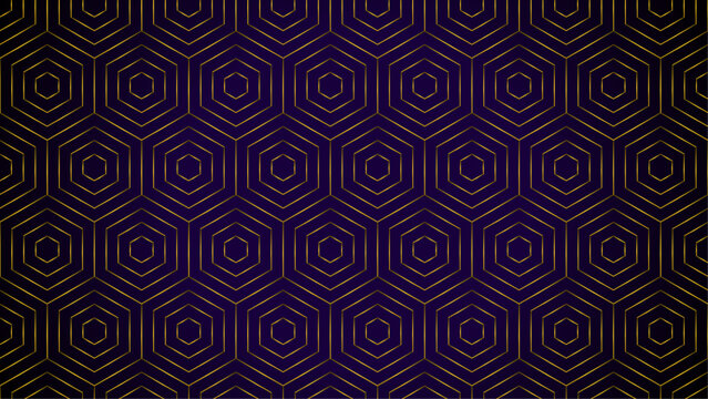 Hexagons opulent seamless pattern vector. Golden metallic effect, gradient 3d thin lines.