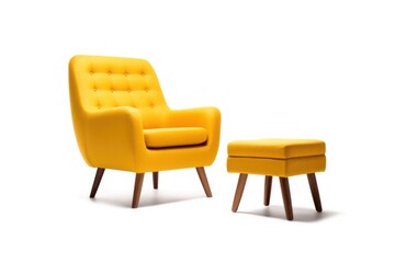 A yellow armchair and ottoman on a white background, created by Generative AI