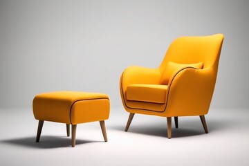 Obraz premium An orange armchair and ottoman on a grey background, created by Generative AI