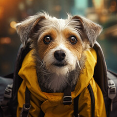 cute photo of a dog wearing a backpack