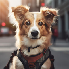 cute photo of a dog wearing a backpack