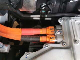 Orange main wire in an electric car