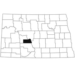 Obraz premium Map of Oliver County in North Dakota state on white background. single County map highlighted by black colour on North Dakota map .