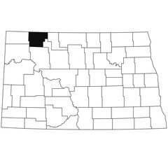 Map of Burke County in North Dakota state on white background. single County map highlighted by black colour on North Dakota map .