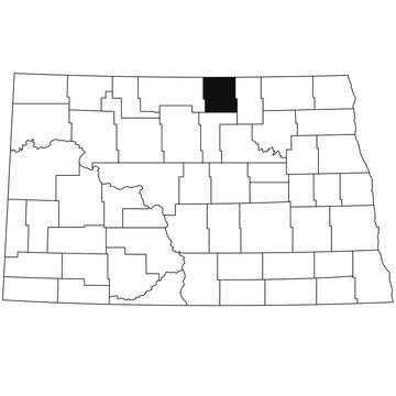 Map of rolette County in North Dakota state on white background. single County map highlighted by black colour on North Dakota map .