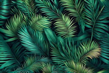 Naklejka premium Tropical palm leaves pattern background. Generative AI.