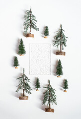 Christmas ornament. Frame from mini artificial xmas trees.
