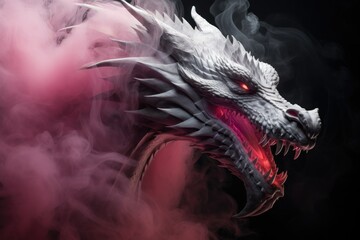 Chromatic Smoke Serpent: The Ethereal Dragon, Taking Shape as Drifting Smoke, Radiating Hues of Gray and Subtle Touches of Pink, A Vision of Otherworldly Fantasy
