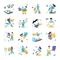 Pack of Food Delivery Flat Illustrations 

