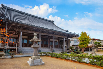 Nakatsu, Japan - Nov 26 2022: Myoren-ji Temple situated a little south of the center of the Tera-machi district