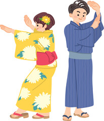 盆踊りを踊る浴衣を着た若者　夏まつり