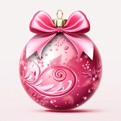 A Pink Christmas Ornament with a bow -AI generative