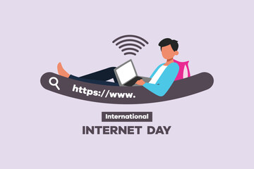 International internet day. Template design with hand drawing style. Colored flat vector illustration isolated. 