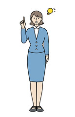 Illustration material of a business person who raised his index finger and came up with something / whole body / suit / casual office