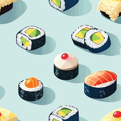 Seamless Colorful Sushi Pattern. Seamless pattern of Sushi in colorful style. Add color to your digital project with our pattern!