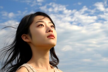 Fototapeta premium 空を見上げる女性 with generative ai