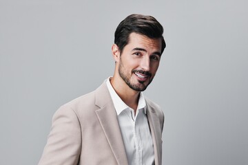 man suit happy business businessman copyspace studio beige portrait smiling handsome