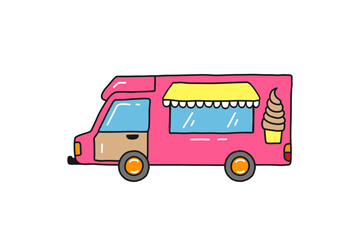 Cute Cartoon Ice Cream Truck Car for Kids Object Vehicle Transport Illustration