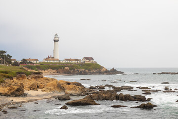 Pigeon Point Light Station on a foggy day, California