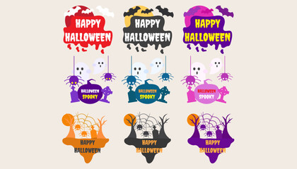 Collection icon with Halloween party text, tombs and bats.set of text halloween.