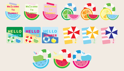 Collection icon summer Starfish, swimming ring, coconut, ice cream, surfboard. set of summer.