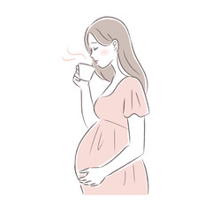 カフェインレスコーヒー・ノンカフェインドリンクを飲む妊婦さんのイラスト