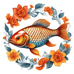 Naklejka premium Orange Carp in mandala art style.
