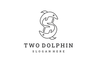 Two dolphin vector logo icon design template