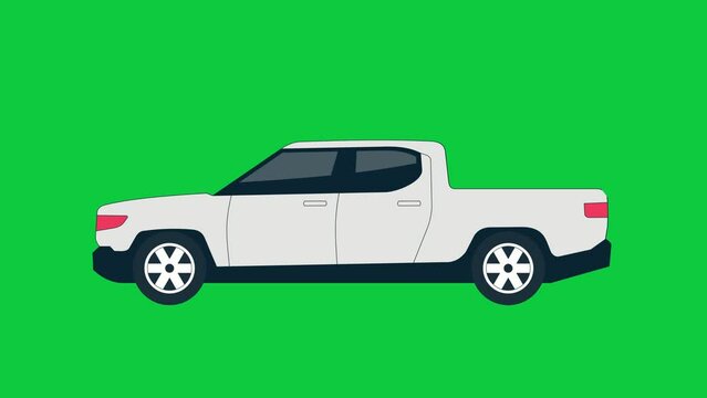 Electric Vehicle Truck Flat Design Animation Start Wheel Rotation Modern EV Car Technology