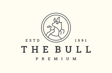 Bull logo vector icon illustration hipster vintage retro