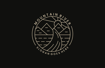 Mountain river logo vector icon illustration hipster vintage retro