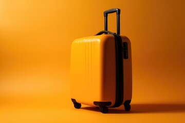 new modern yellow suitcase on yellow background.copy space