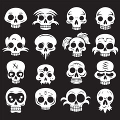 Skulls icons set. Simple illustration of 16 skull icons for web.