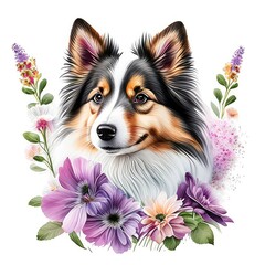 border collie puppy with flowers