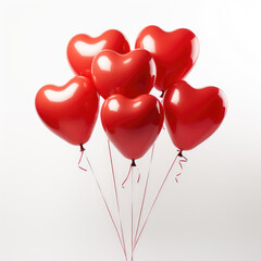 Red heart-shaped balloons on white background. 3d illustration., created by generative AI technology.