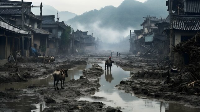 Flood In Rural City As The Result Of Damaged Environment And La Nina