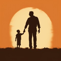 Fototapeta na wymiar Silhouette of father and son, AI generated Image