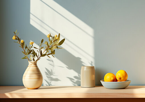 vase with fruits in the table kitchen