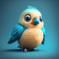 A cute blue bird head standing in front of a blue background, Generative AI