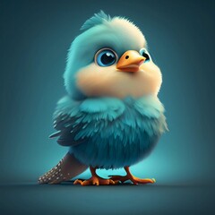 A cute blue bird head standing in front of a blue background, Generative AI