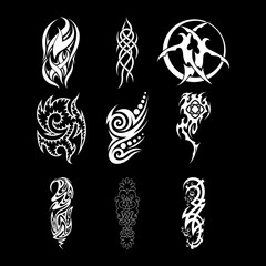 Acid Neo tribal shapes. Abstract ethnic shapes in gothic style. modern elements for typography  tattoo  poster  cover. Vector illustration