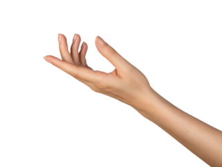 Woman hand touching or pointing on isolated background.