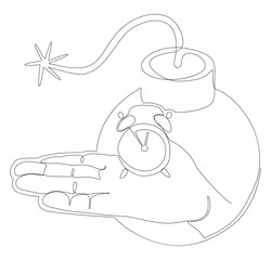 Obraz premium One continuous line of alarm clock with Bomb. Thin Line Illustration vector concept. Contour Drawing Creative ideas.