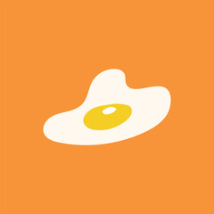 Fried sunny side up egg isolated on orange background. Breakfast elements vector sign symbol
