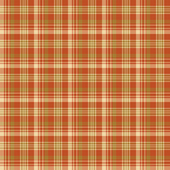 Seamless plaid and checkered patterns in orange green and beige for textile design. Tartan plaid pattern graphic background for a fabric print. Vector illustration.
