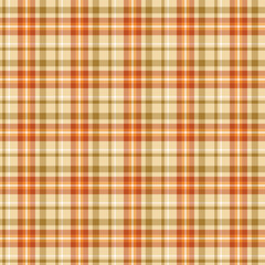 Seamless plaid and checkered patterns in orange green and beige for textile design. Tartan plaid pattern graphic background for a fabric print. Vector illustration.